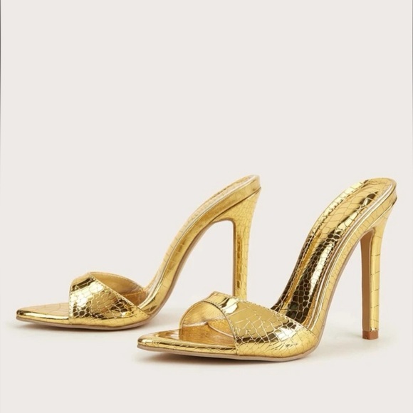 SHEIN Shoes - Never Worn - Gold Crocodile Stiletto Heeled Mules - Size US8 (CN40)